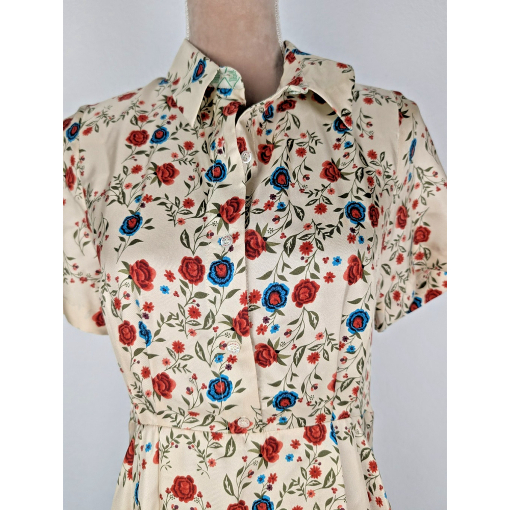 Sandro Ayeon Open Back Floral Silk Twill Mini Shirt Dress Sz 8 Western Boho - Picture 4 of 15
